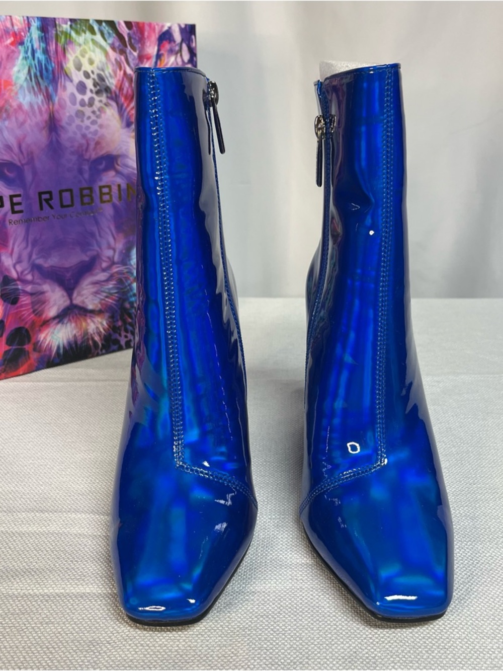 Cape Robbin Royal Blue Holographic Block Heel Ankle Boots - Sz 7 New in Box - Picture 2 of 9